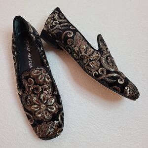Stuart Weitzman Elegant Velvet Sequin Embroidered Loafers Size 6.5